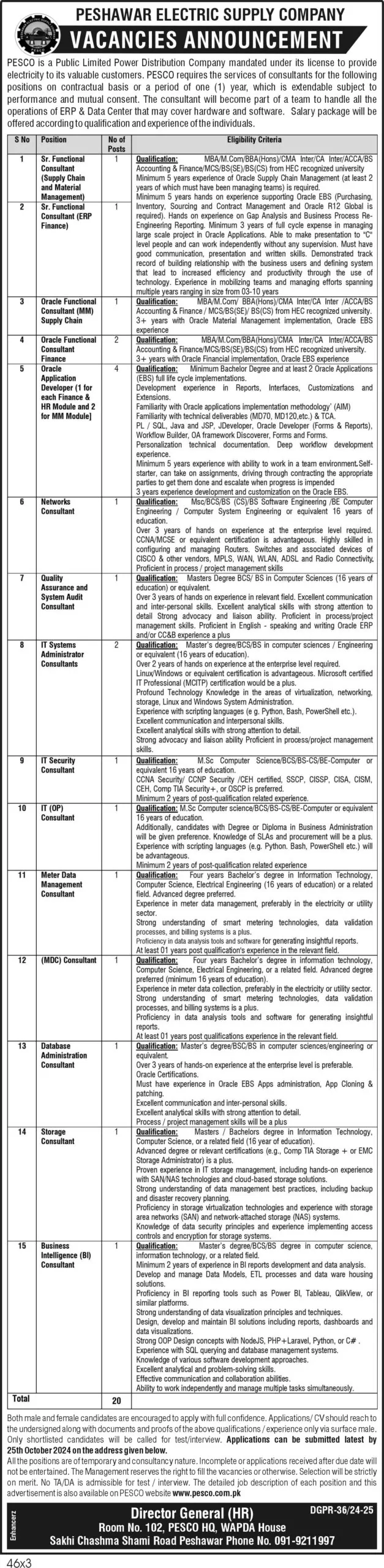 WAPDA jobs in PESCO