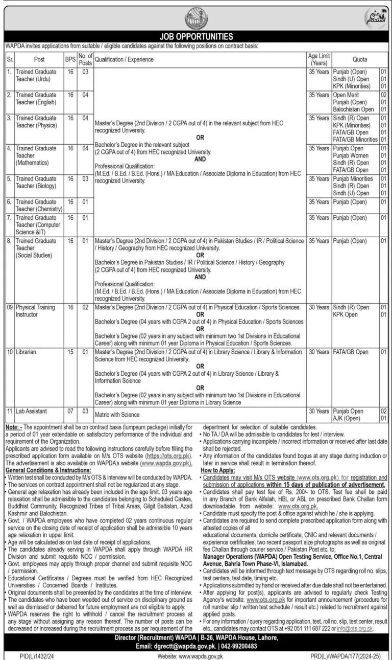 Wapda Jobs 2024 Advertisement